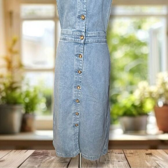 Faherty Organic Cotton Denim Remi Dress Blue Hanalei Wash Midi Pockets Jumper - Picture 8 of 15